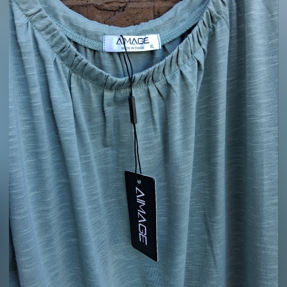 Aimage NWT Sage Green Ruffle Hem Mini Dress XL - Flowy, Smocked Beach Cover-Up - Picture 4 of 4